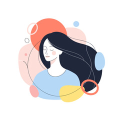 Young woman with long hair relaxing against abstract background  