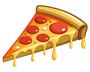 realistic luxury flat illustration of an Italian pizza slice, melted mozzarella cheese with subtle shine, pepperoni slices with natural texture, clean flat shading with realistic color depth