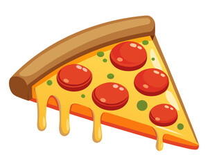 realistic luxury flat illustration of an Italian pizza slice, melted mozzarella cheese with subtle shine, pepperoni slices with natural texture, clean flat shading with realistic color depth