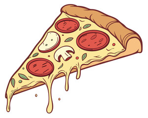 realistic luxury flat illustration of an Italian pizza slice, melted mozzarella cheese with subtle shine, pepperoni slices with natural texture, clean flat shading with realistic color depth