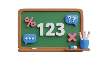 3D Math Education Blackboard with Symbols