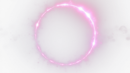 Neon purple luminous ring with radiant glare and sparkling particles, magical glow effect, clean circular symmetry, modern digital art  isolated on white background, PNG