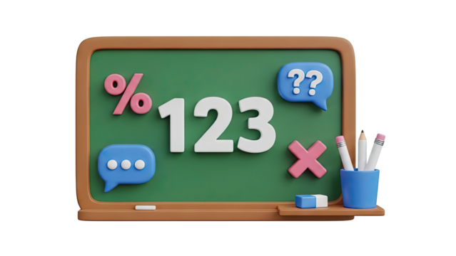 3D Math Education Blackboard with Symbols - Powered by Adobe