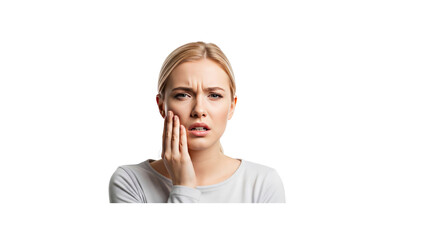 Woman with a toothache holding cheek