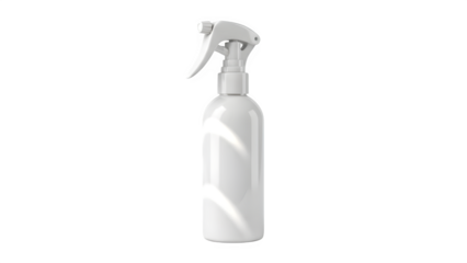 White plastic spray bottle with trigger nozzle, isolated on transparent background