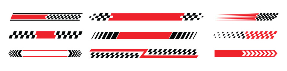 Dynamic racing stripes and checkered flag elements for speed and competition icon vector. finish line, motocross labels,  motorsport, racing stripe speed symbol. vector illustration. © MdNurul
