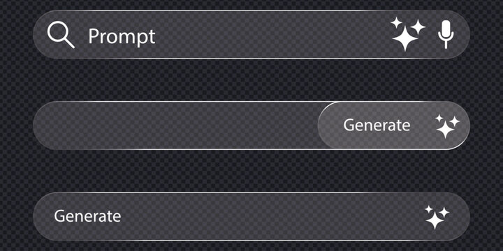 Glass morphism effect modern generative AI bar icon vector on transparent background. prompt input, search, and interactive generate buttons symbol. vector illustration.
