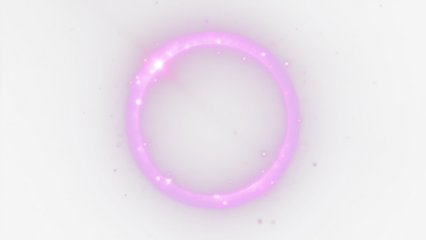 Neon purple luminous ring with radiant glare and sparkling particles, magical glow effect, clean circular symmetry, modern digital art  isolated on white background, PNG