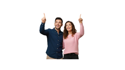 Couple pointing upward at something unseen