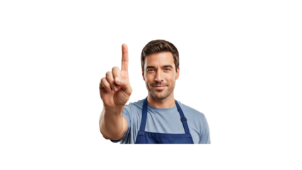 Chef raising index finger warning attention concept