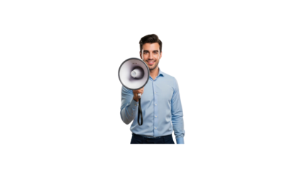 Man with megaphone making announcement