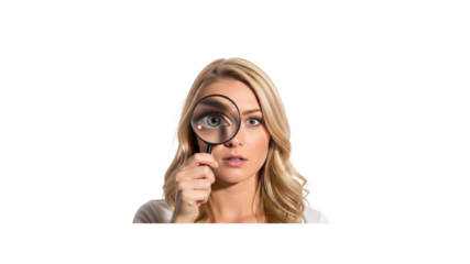 Woman with Magnifying Glass on Transparent Background