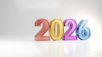 Colorful 3d rendering of the new year 2026 numbers on a white background
