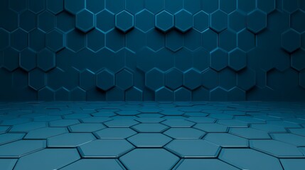 Vibrant abstract blue hexagon pattern background with geometric shapes and dynamic interlocking design.