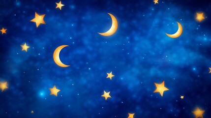 Naklejka premium Stunning celestial display crescent moon and twinkling stars adorn expansive night sky with cosmic beauty.
