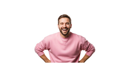 Excited man smiling with hands on hips