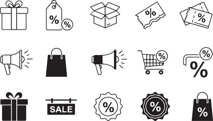 Shopping And Sale Icons Set With Gifts Tags Boxes And Megaphones discount percentage