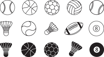 Sports Balls and Equipment Icons Set Vector Graphics Keywords: sports, ball, equipment, baseball, basketball