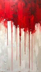 Abstract piece, vibrant red paint cascades over white