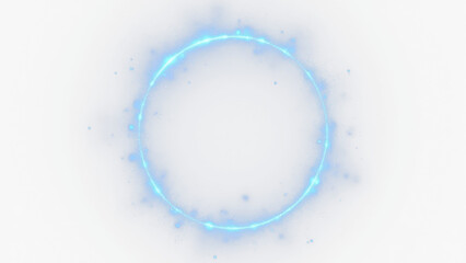 Bright electric blue glowing ring with intense light glare, smooth circular shape, futuristic energy aura, soft bloom effect, high contrast  isolated on white background, PNG