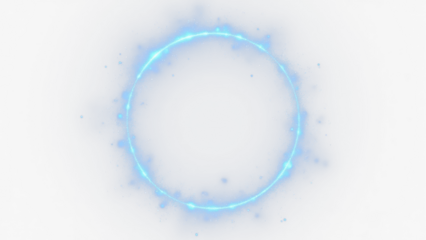 Bright electric blue glowing ring with intense light glare, smooth circular shape, futuristic energy aura, soft bloom effect, high contrast  isolated on white background, PNG