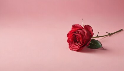 Romantic Valentine's Day single red rose flower head composition with copy space
