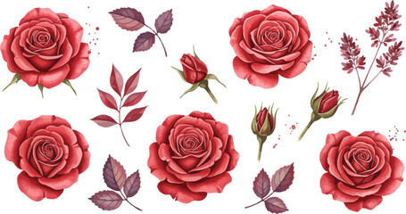 Seamless floral pattern of red and pink roses with leaves in a vintage decorative style