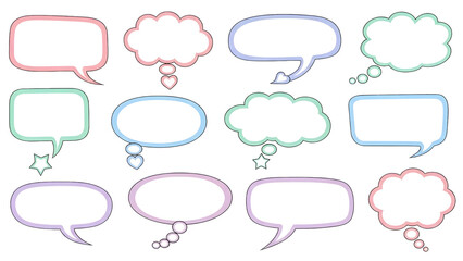 Fototapeta premium Collection of Colorful Pastel Speech Bubbles and Thought Clouds, Comic Communication Chat Icons