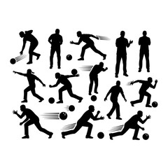 A collection of black vector silhouettes featuring men, women, and children in action, showcasing soccer players and sports figures running with a football for a dynamic art illustration of athletic f