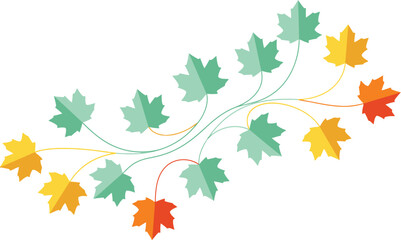 Flat design illustration of autumn leaves changing color on a white background