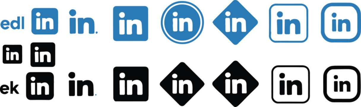 linkedin social network profile badge monogram glyph vectorial set pack