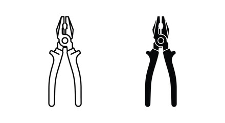 A detailed illustration showcasing two pairs of pliers in contrasting outlines a stark silhouette