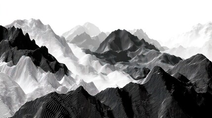 A grayscale mountain range, digitally rendered