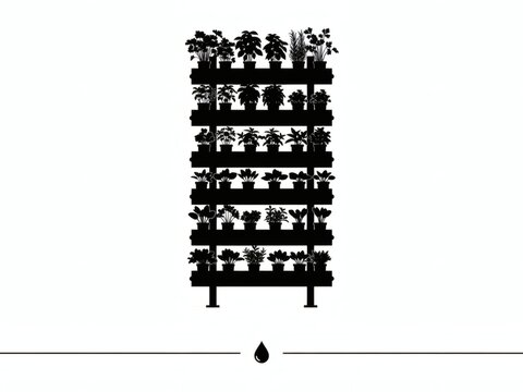 Black Silhouette Vertical Garden Shelf, Urban Farming and Sustainable Agriculture Icon Isolated