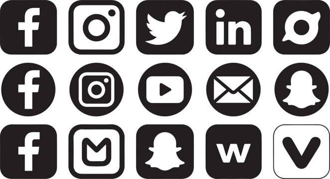 facebook instagram twitter linkedin grok vimeo social media icon collection flat app logo set