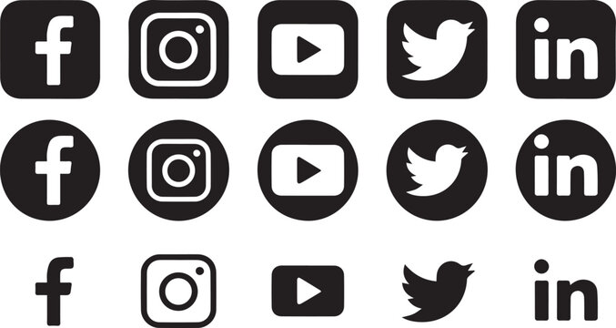 facebook instagram twitter linkedin youtube icon set vector