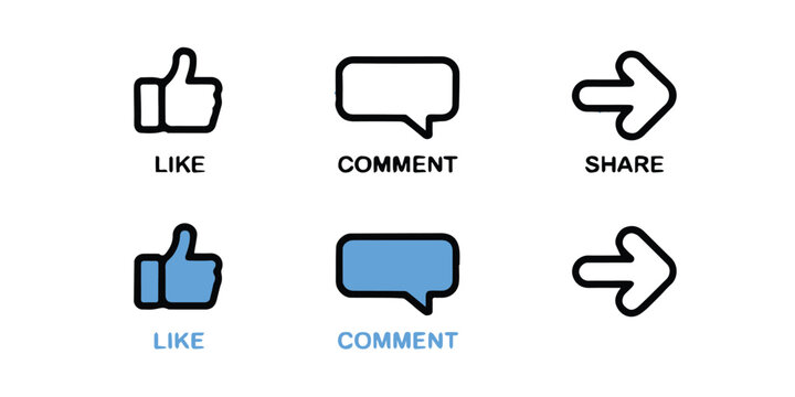 social network icon pack like comment share glyph set