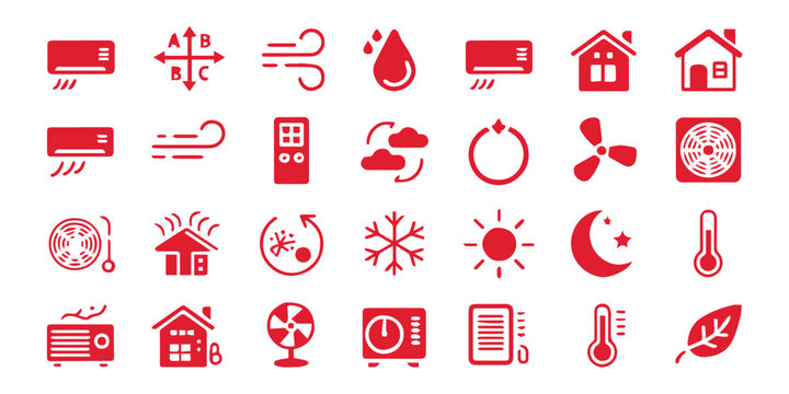 air conditioner red icon collection climate control interface symbols