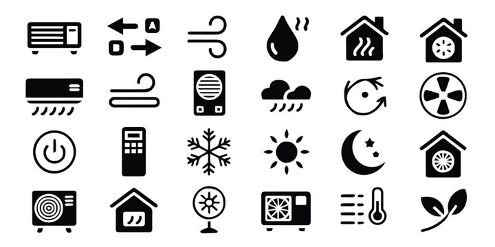 air conditioner icons set hv ac symbols grid vector