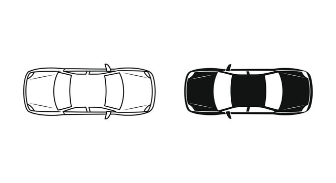A top down view showcasing two car designs one white and one with a dark silhouette
