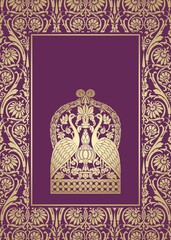 peacocks, feathers ,wedding card design, royal India	