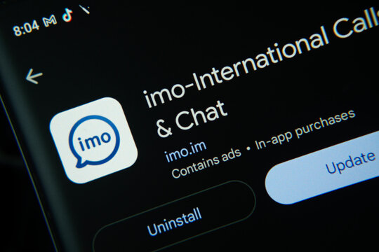 Dhaka, Bangladesh- 27 July 2025: Screen displaying imo app with update and uninstall options, dark interface