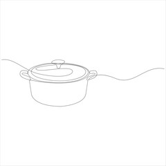 Continuous one line drawing of cooking pot cooking utensil concept simple line art design vector illustration