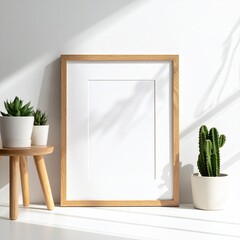 Empty frame, succulents, sunlight, minimalist