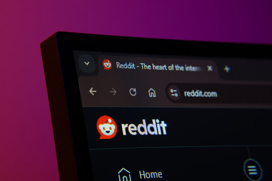 Dhaka, Bangladesh- 02 June 2025: Close-up of a computer screen displaying the Reddit web interface in dark mode