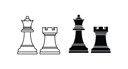 A stark contrast of white and black chess pieces including a queen and rook silhouette © Niloy MotionArts 3D7