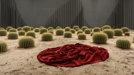 Desert scene with cacti and red cloth
