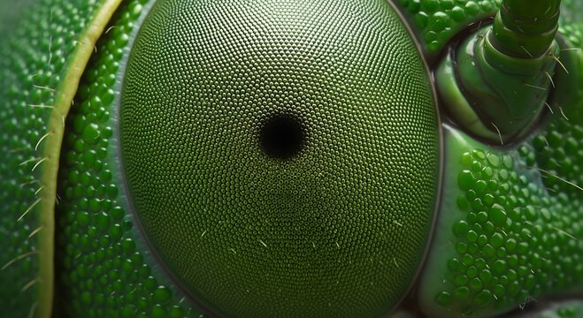 Closeup of green insect eye with intricate texture and detail  