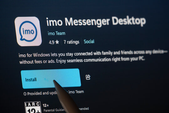 Dhaka, Bangladesh- 19 Sep 2025: A close-up of the imo app from the Microsoft Store is shown on a laptop screen.
