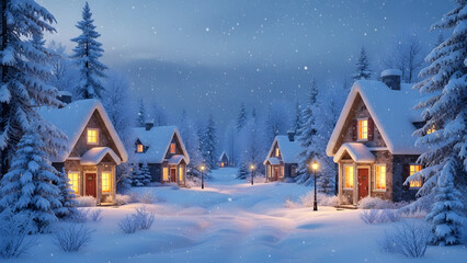 Fototapeta premium Winter house surrounded by snow and trees